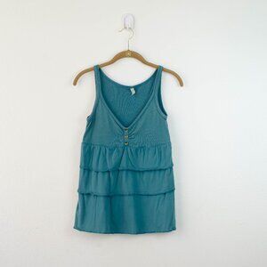 Cottagecore Boho Y2K Babydoll Ruffle Tank Top Teal 100% Cotton Old Navy M